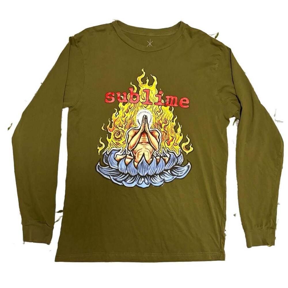 Sublime Band Graphic Long Sleeve Tee Flaming Lotus Olive Green Medium Grunge